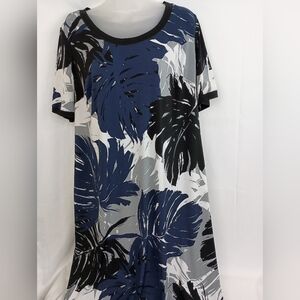 2/$30 GILI Elegant Blue and Black Leaf Print Dress (#1,270)